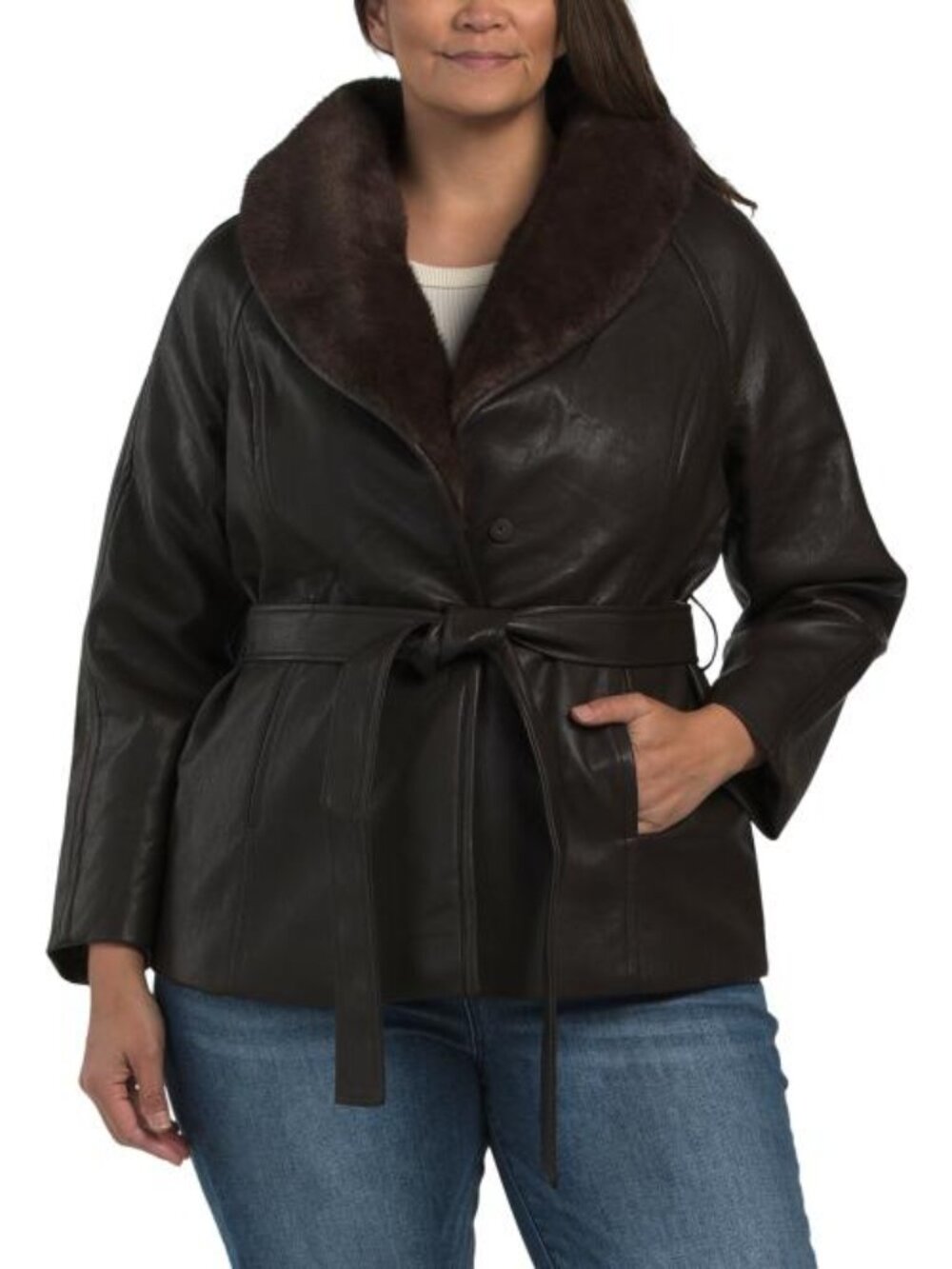 BAGATELLE COLLECTION Plus Shawl Collar Belted Jacket